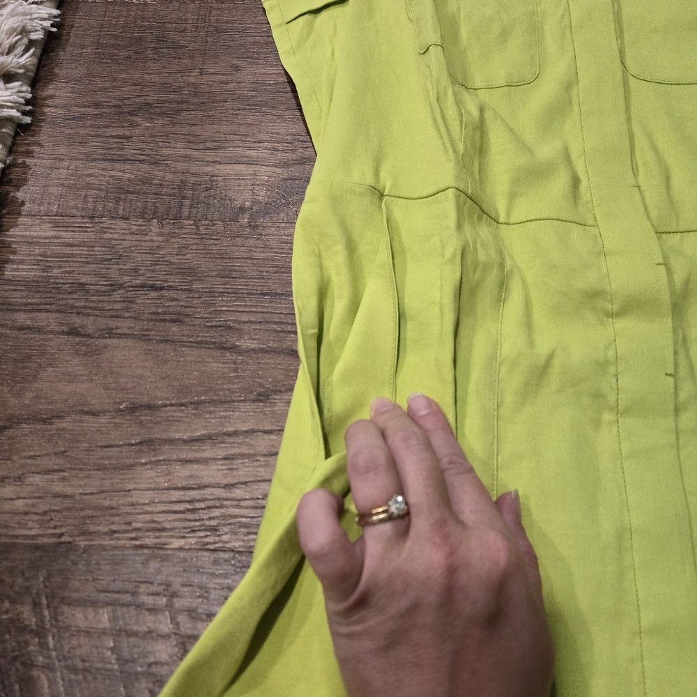 Elie Tahari Gianna Shirt Dress Chartreuse Neon Green Linen Preppy Pockets Casual - Picture 9 of 13